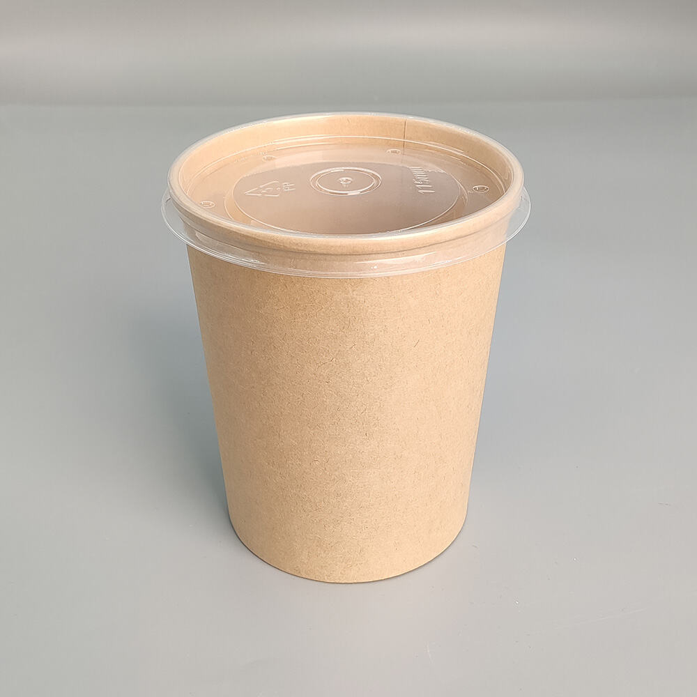 16oz Large Capacity Kraft Paper Soup Bucket 96mm Caliber 330g Thick Paper Hot Food Takeaway Container