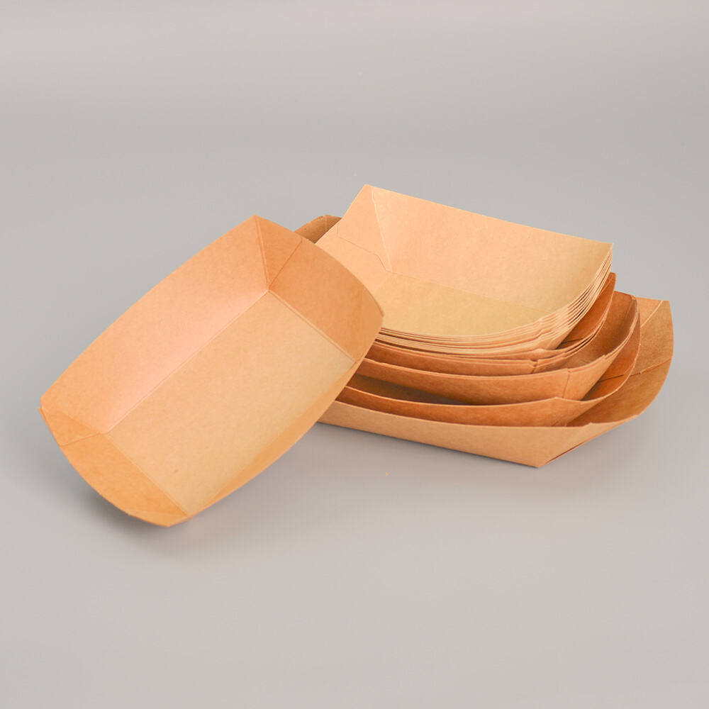 4-32oz Custom Size Eco Friendly Kraft Paper Container Snack Boat Food Tray
