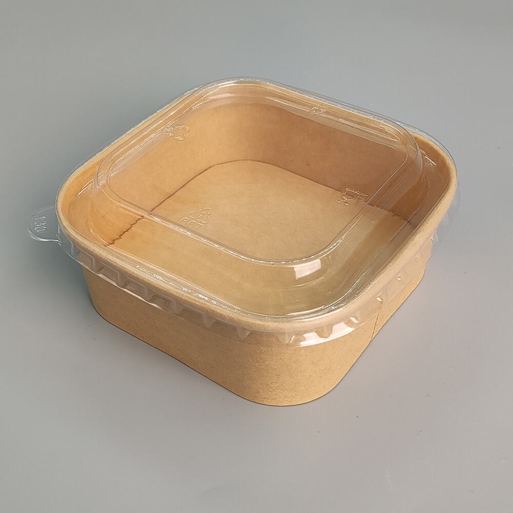 650ml 320g+28g Coating Kraft Square Bowls for Food Packaging
