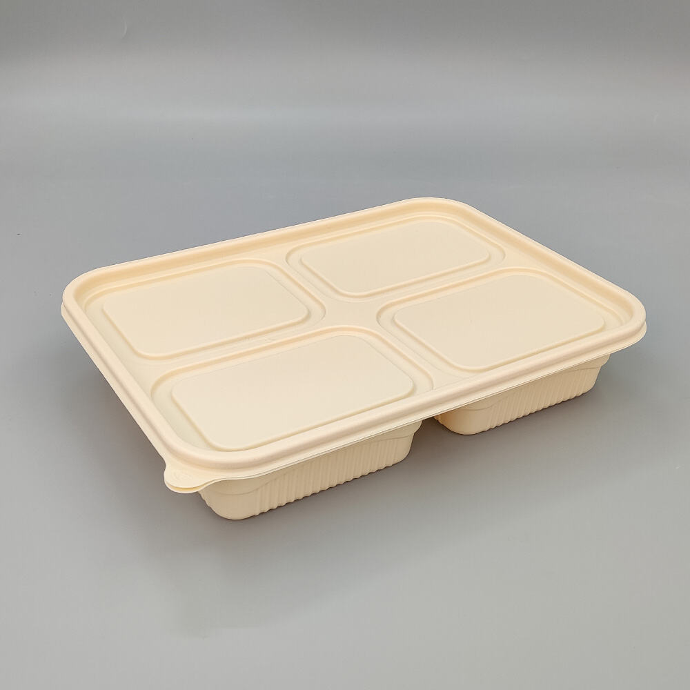 900ml Cornstarch Lunch Box with 4 Compartments PP Corn Starch Material