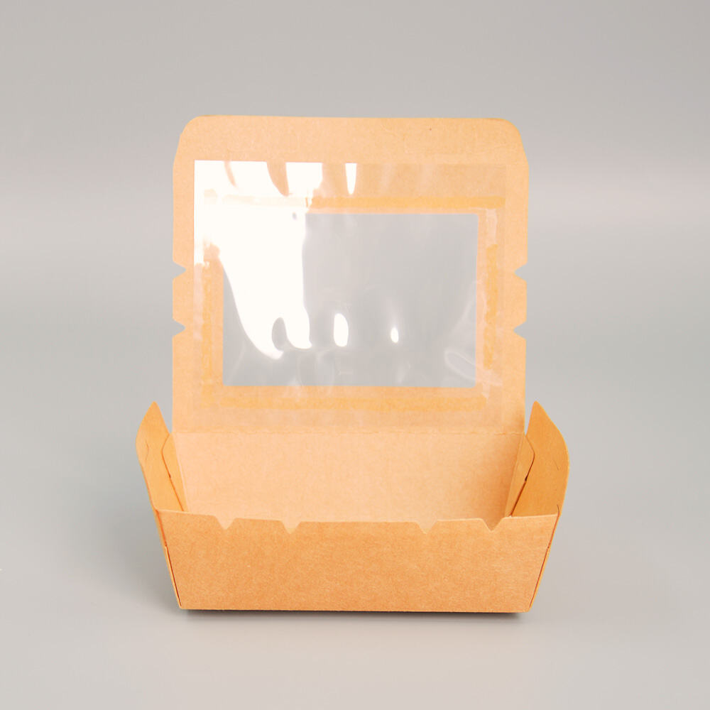 Multi-Size Disposable Kraft Paper Window Takeaway Box, 400ml-2100ml Square & Long Window Food Container Oilproof Packaging Box For Restaurant Wholesale Catering