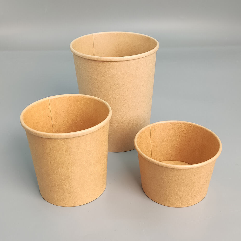 8-16oz 96mm Disposable Kraft Takeaway Paper Food Bucket Soup Cup with Lid