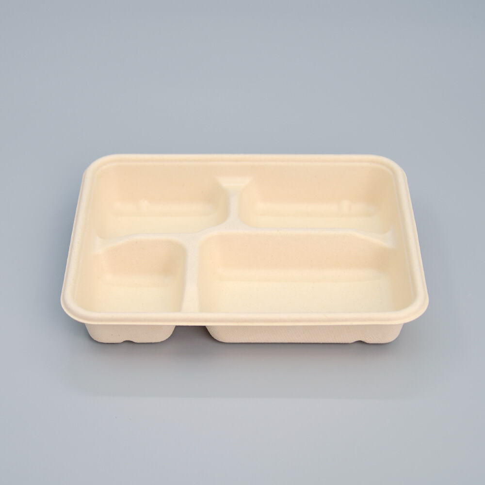 1100ml Biodegradable 4-Compartment Bagasse Take Away Food Tray