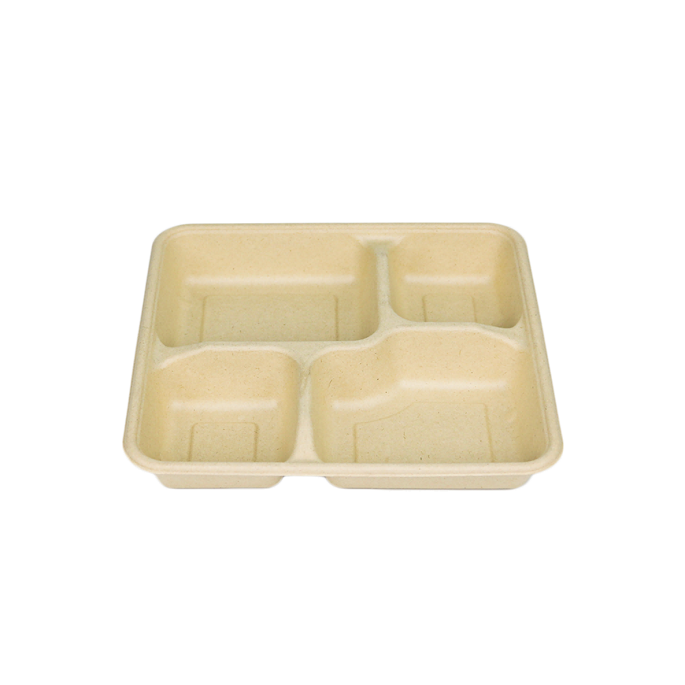4-Compartment Compostable Bamboo Pulp Disposable Plates Trays for Party