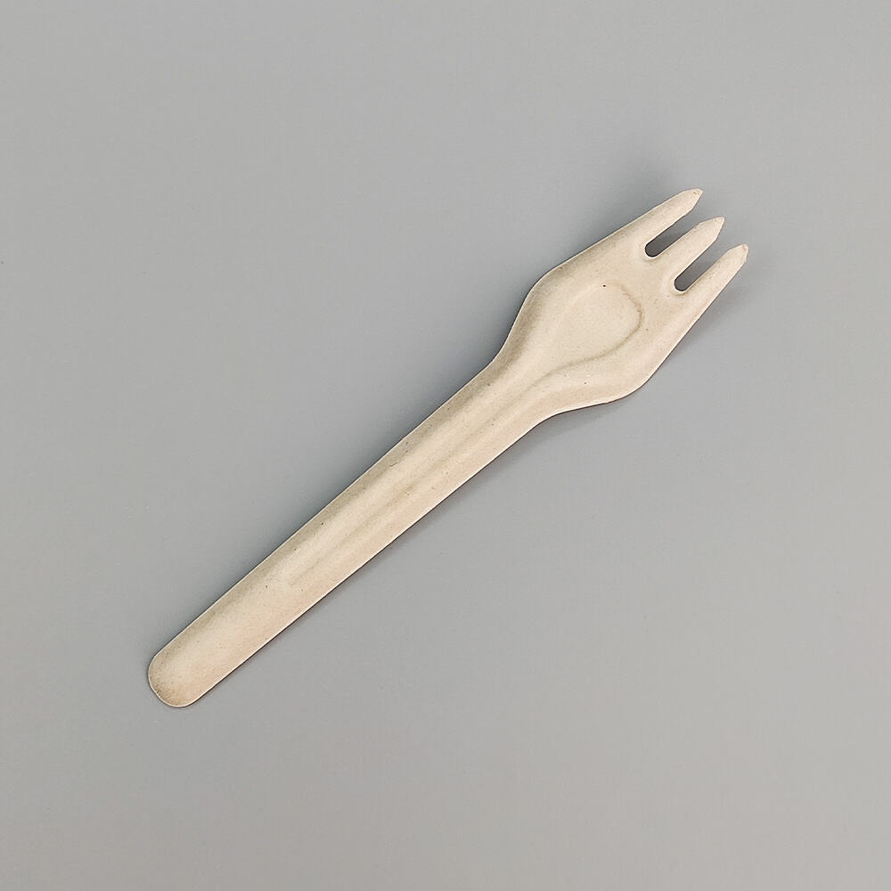 White Disposable Bagasse Paper Tableware Fiber Pulp Fork