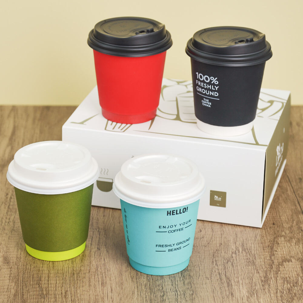 8-20oz Double Wall Tea Paper Cups Hot Coffee Paper Cups with Lid