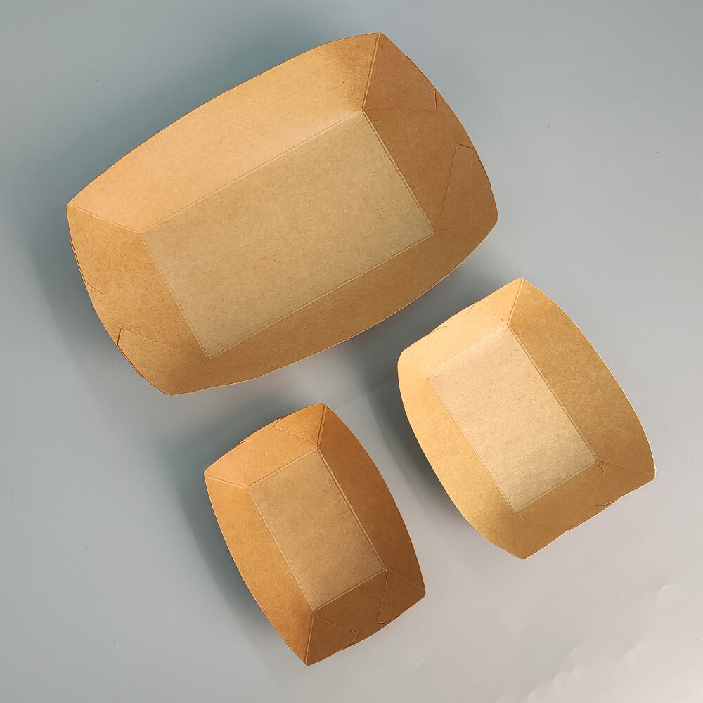6oz Disposable Take Away Kraft Paper Boat Shape Food Tray