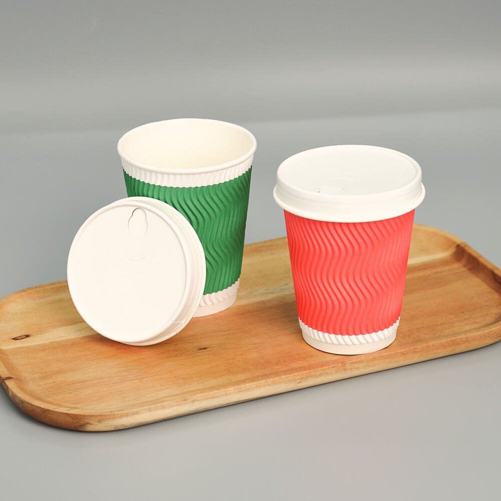 8 12 16oz Disposable to Go White Ripple Paper Cups With Lid