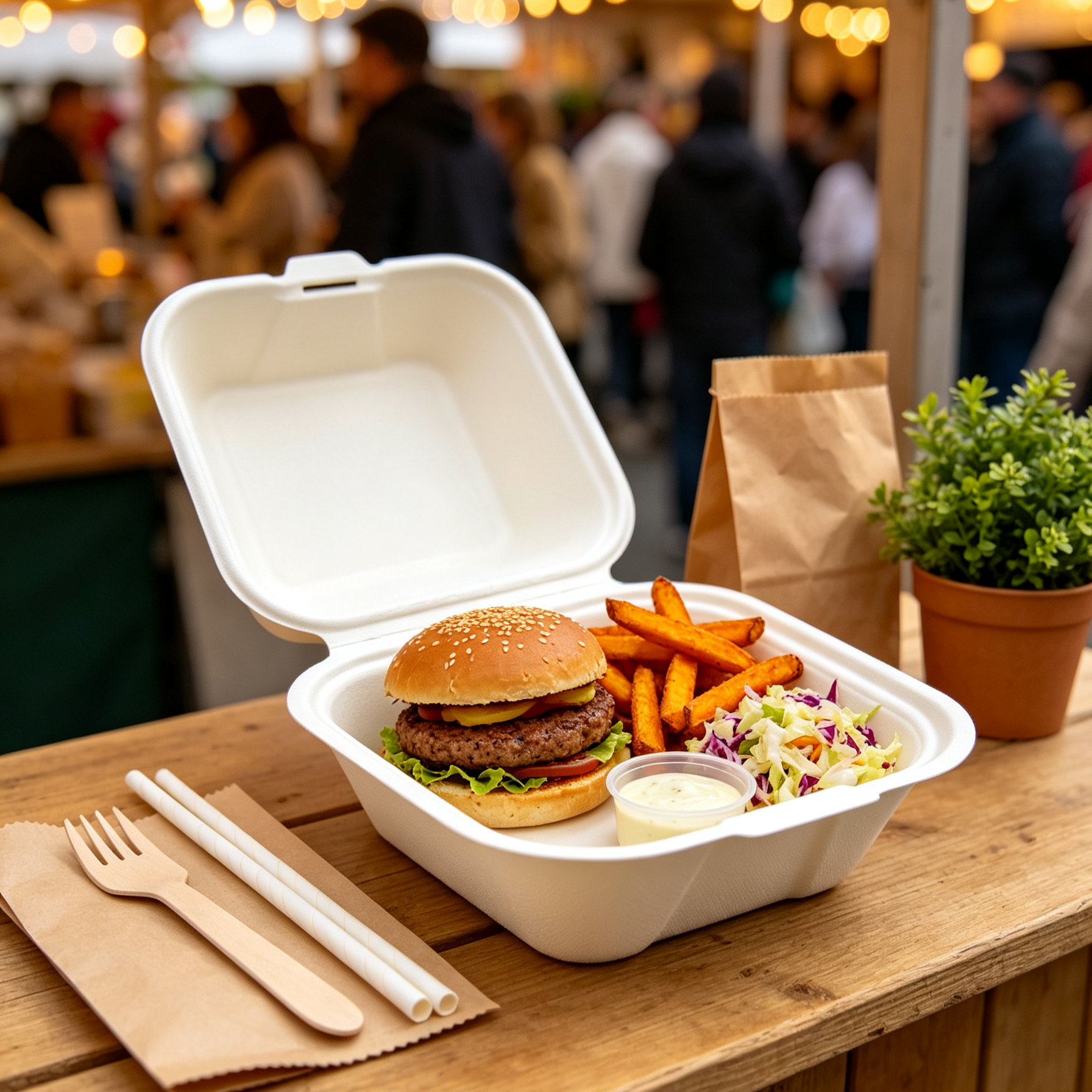 Custom Logo 4 Inch Bagasse Burger Boxes for Eco-Friendly Takeaway Packaging