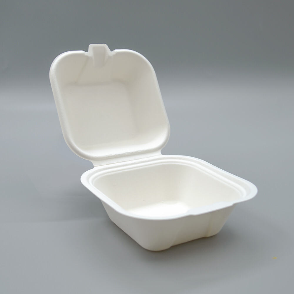 4 Inch Sugarcane Bagasse Burger Boxes for Eco-Friendly Takeaway Packaging