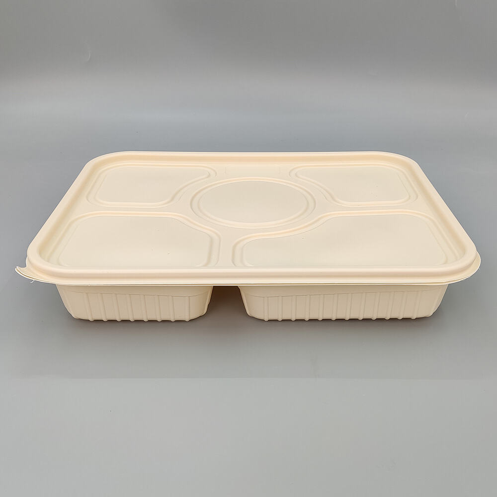 Corn Starch Disposable Takeaway Packing Square Lunch Box with Three-Six Compartments