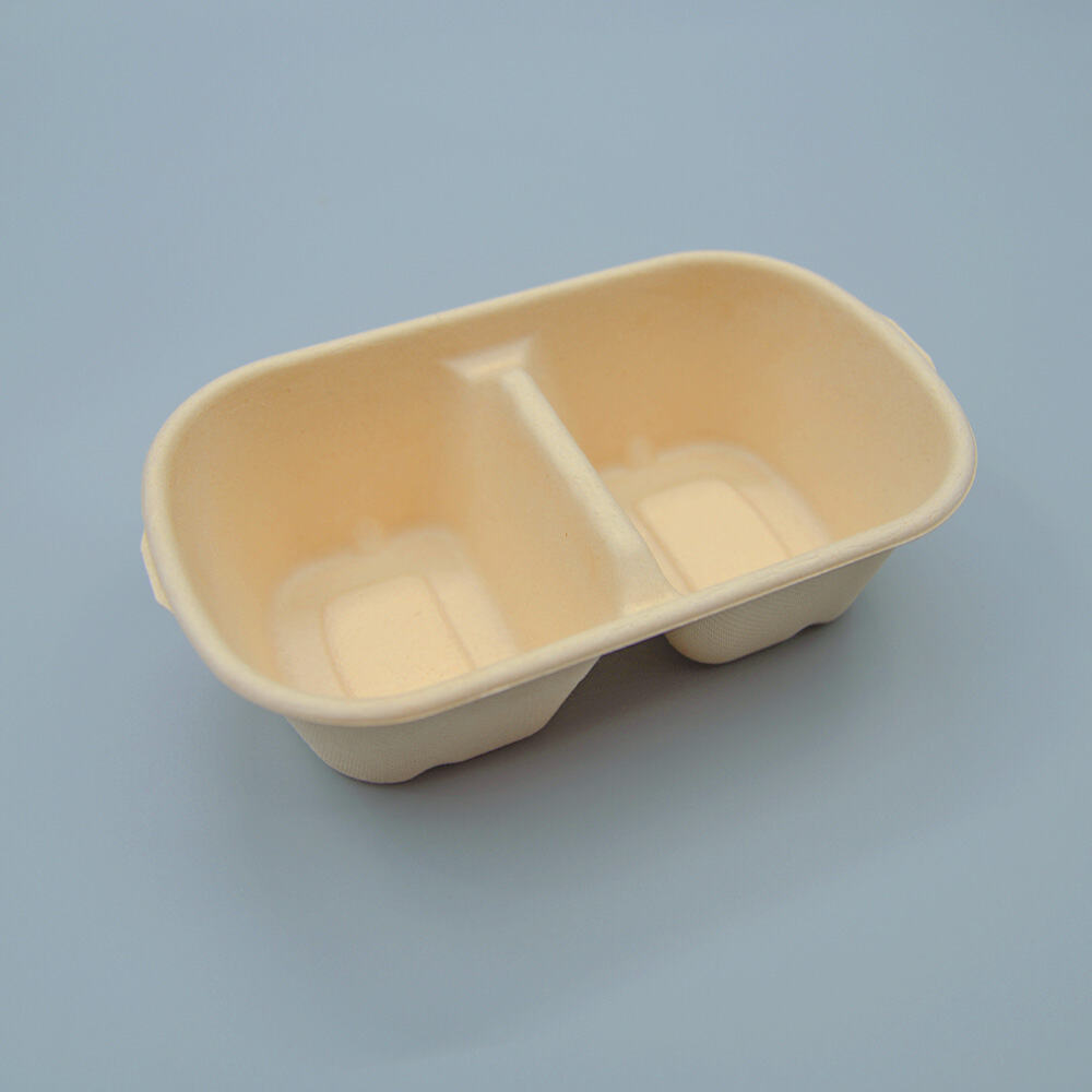 700ml Take Away Food Tray Bagasse Pulp 2 Compartment Lunch Box With Lid