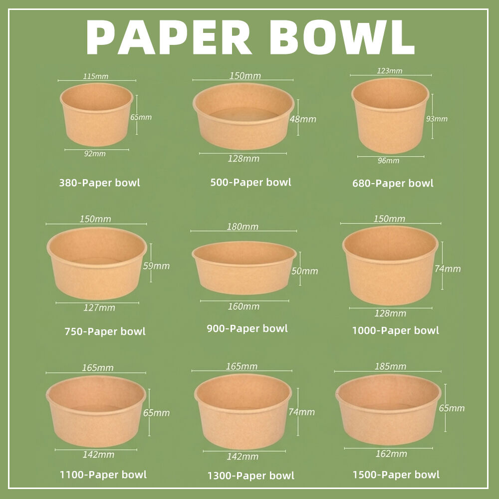 750ml Standard Size Kraft Paper Takeaway Bowl 300g Waterproof Disposable Container for Porridge Soup Daily Fast Food