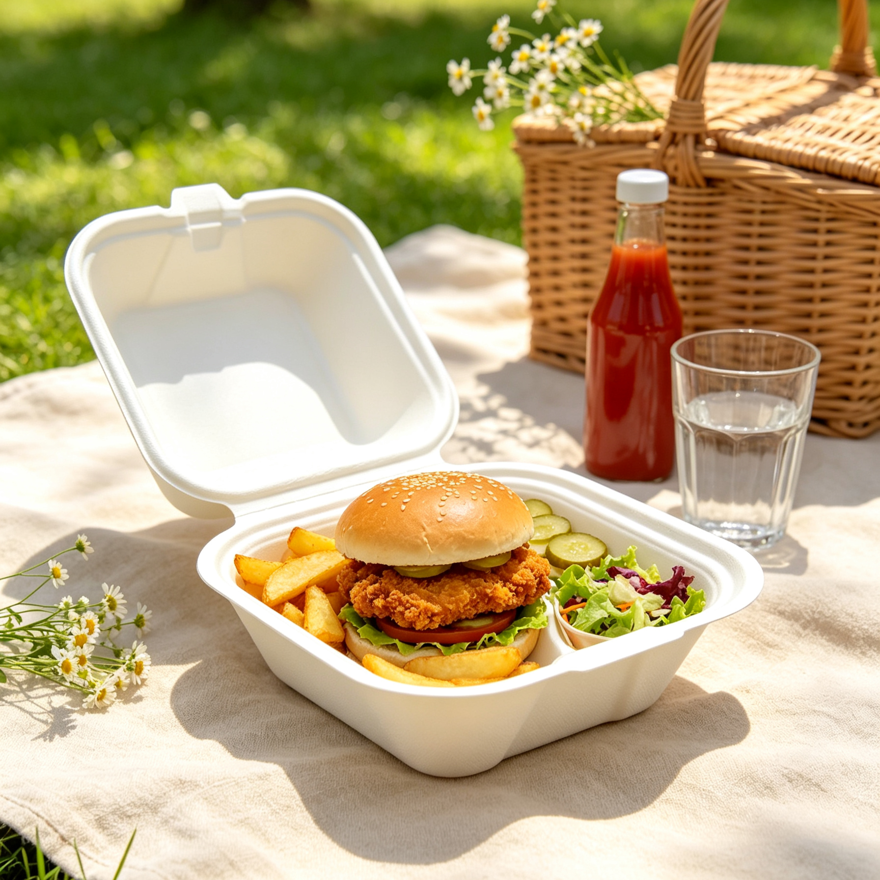 Branded 4 Inch Sugarcane Bagasse Burger Boxes with OEM Packaging Solutions