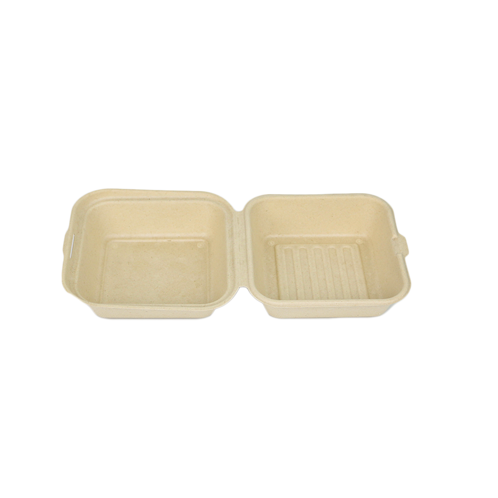 6Inch Disposable Biodegradable Hamburger Box Bamboo Pulp Clamshell