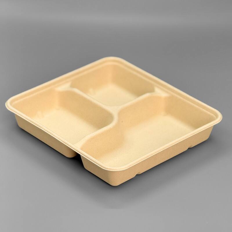237*216*38mm 1200ML Compostable Bagasse 3-Compartment Trays