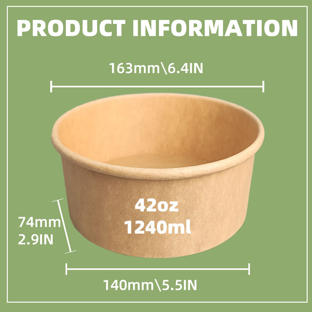  1000ml Large Capacity Kraft Paper Bowl 300g Oilproof Disposable Takeaway Container for Full Portion Fast Food