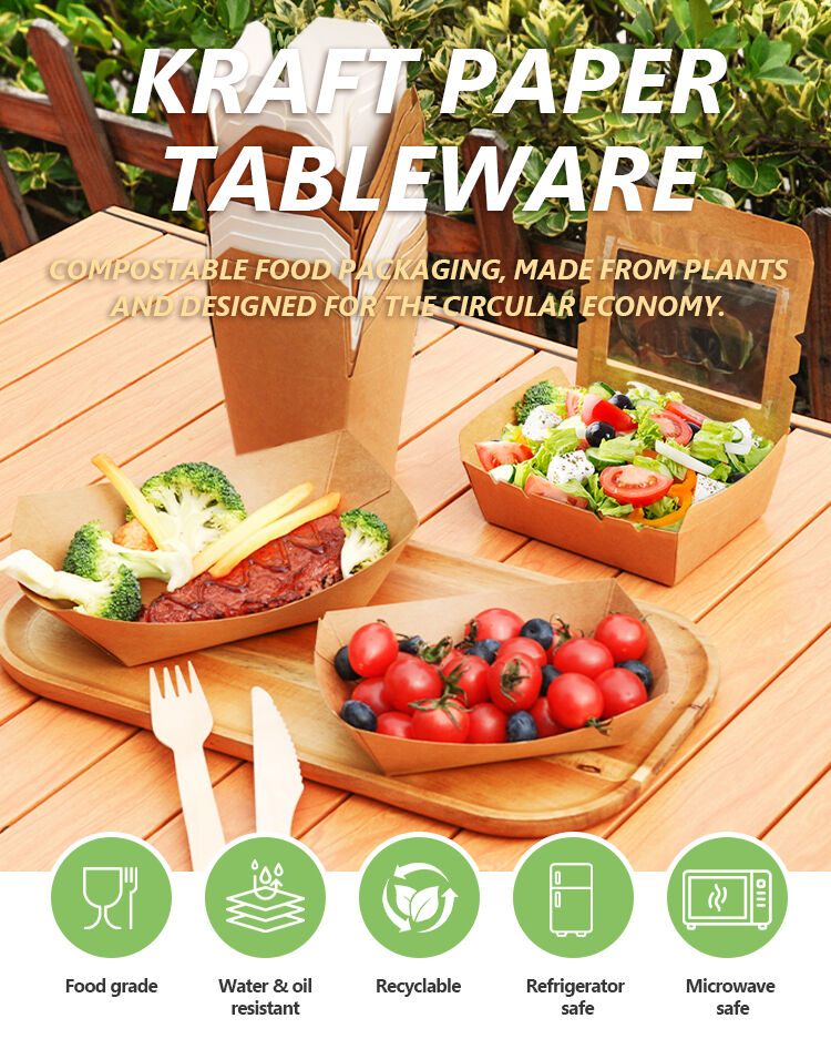 Commercial Custom Kraft Paper Takeaway Set, Disposable Kraft Bowl Soup Bucket Packaging Kit for Catering Takeout