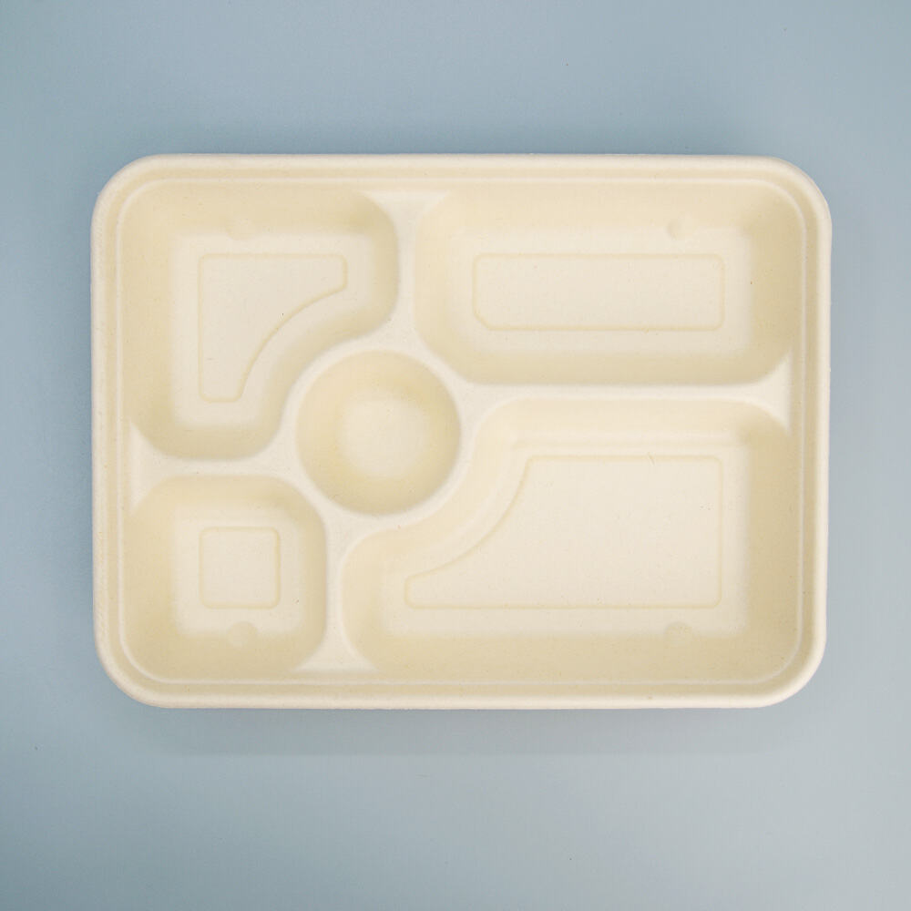 1400ml To Go Food Container Plates Bagasse 4-Compartment Trays